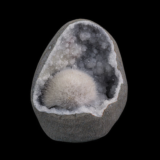 Mesolite with Chalcedony & MM Quartz geode Mineral Specimen  # G 0003