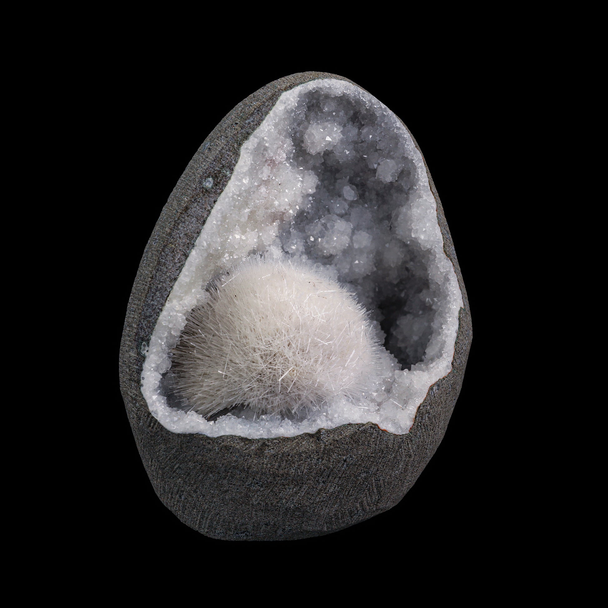 Mesolite with Chalcedony & MM Quartz geode Mineral Specimen  # G 0003