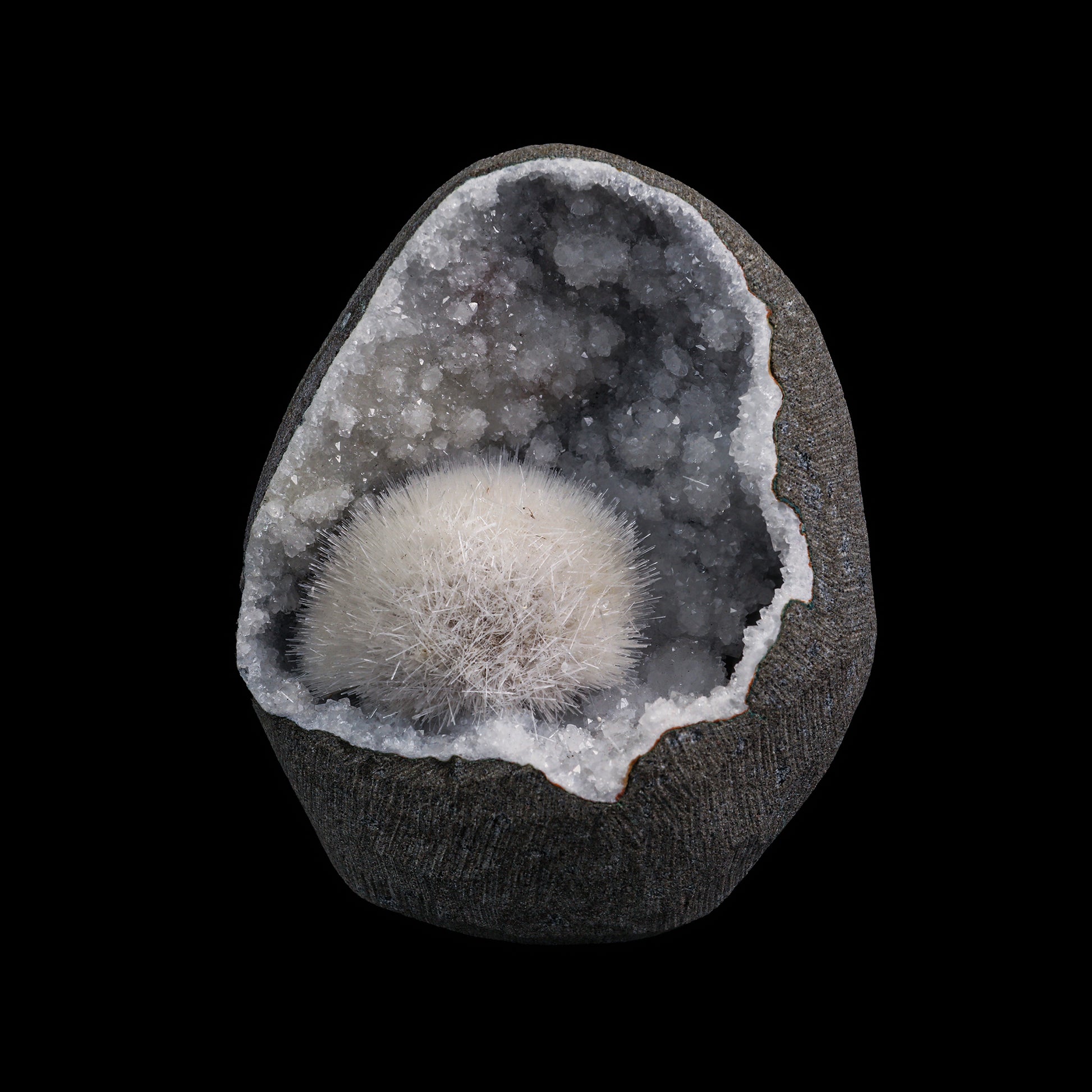 Mesolite with Chalcedony & MM Quartz geode Mineral Specimen  # G 0003