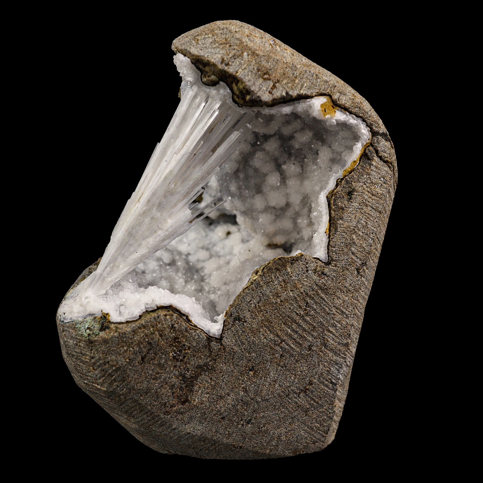 Scolecite Spray With Sparkling Chalcedony Geode Natural Mineral Specimen  # G 0011