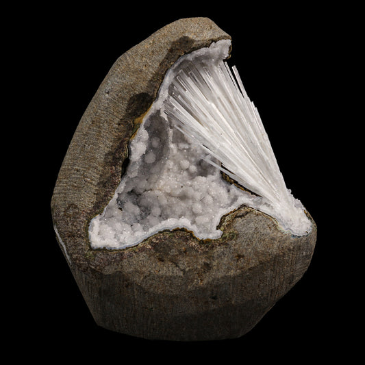 Scolecite Spray With Sparkling Chalcedony Geode Natural Mineral Specimen  # G 0011