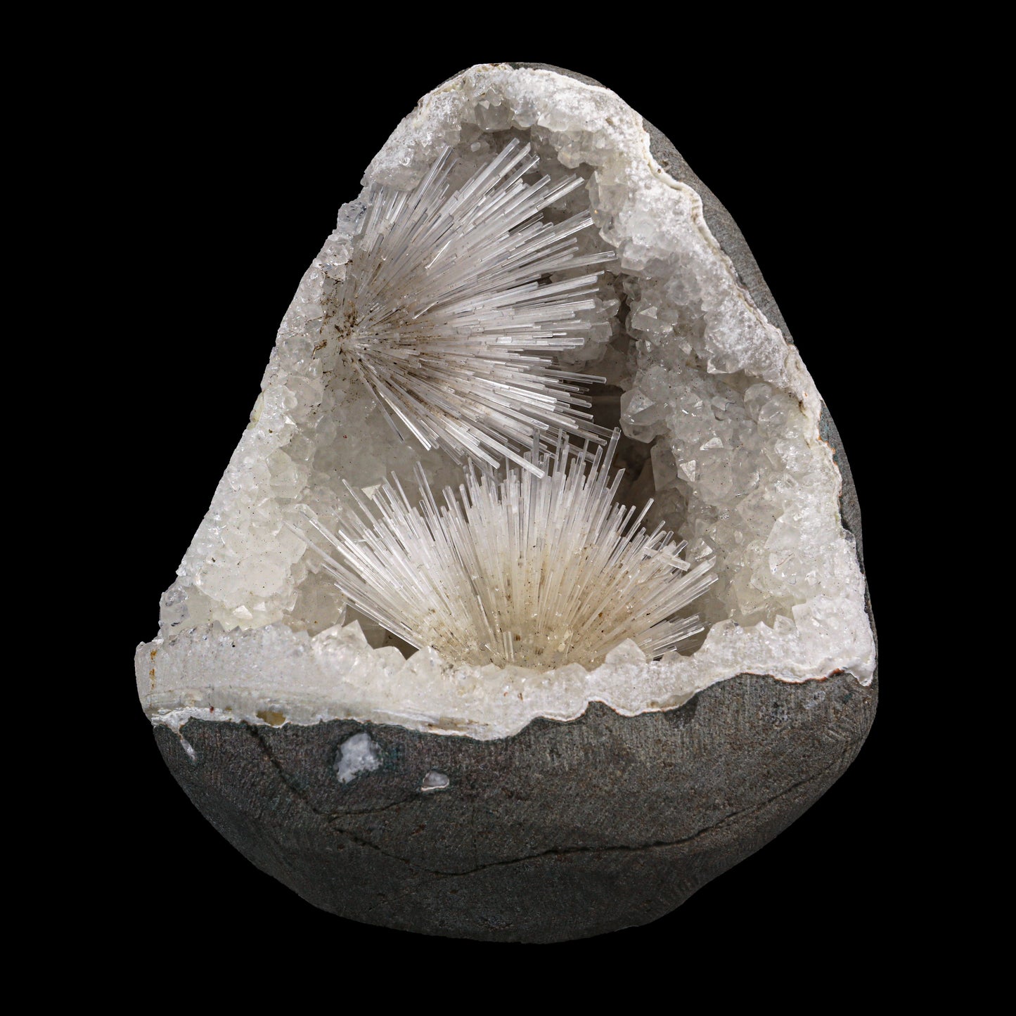 Scolecite Spray with MM Quartz Geode Natural Mineral Specimen # G 0027