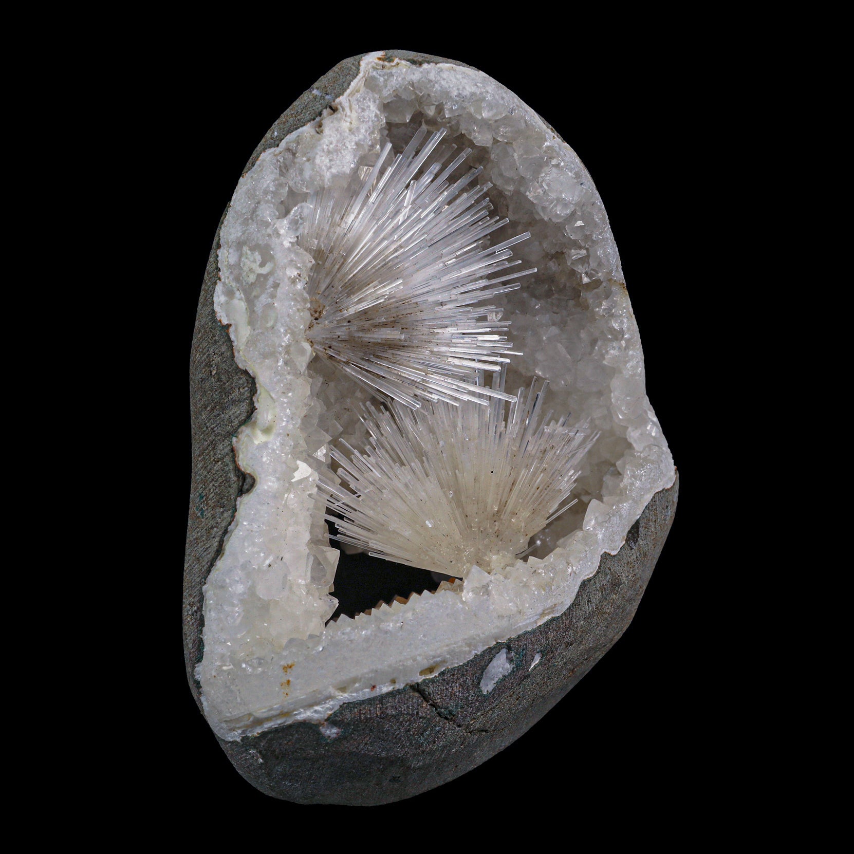 Scolecite Spray with MM Quartz Geode  Natural Mineral Specimen  # G 0027