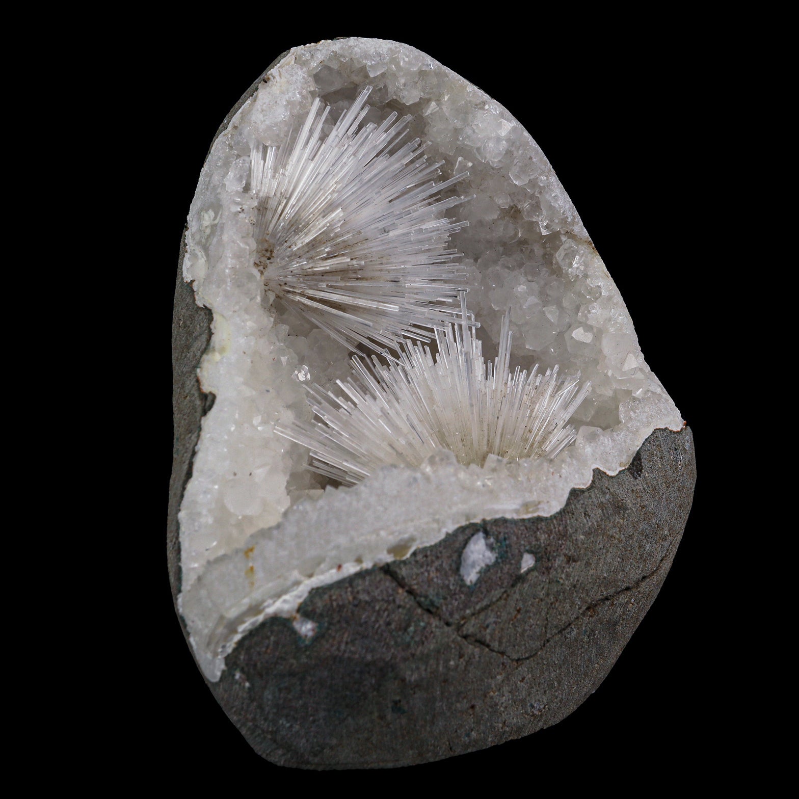 Scolecite Spray with MM Quartz Geode  Natural Mineral Specimen  # G 0027