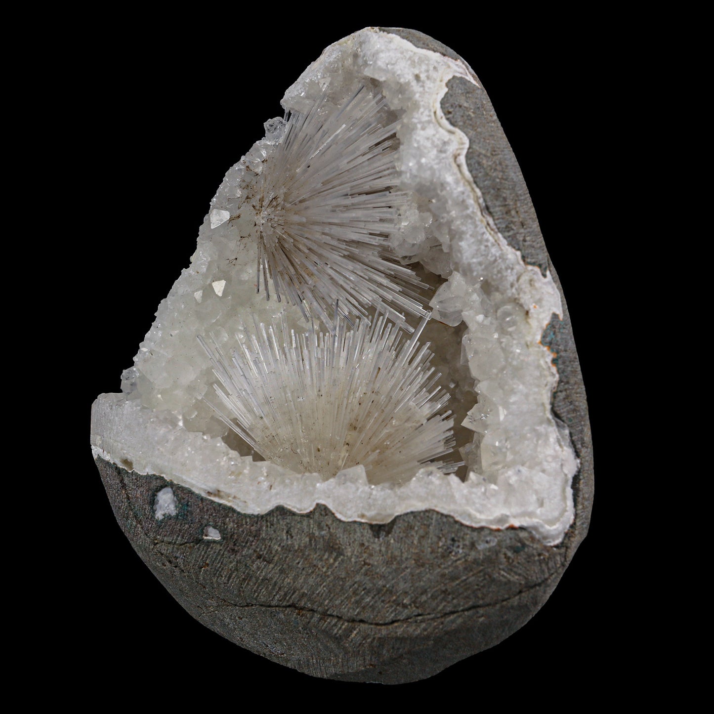 Scolecite Spray with MM Quartz Geode Natural Mineral Specimen # G 0027