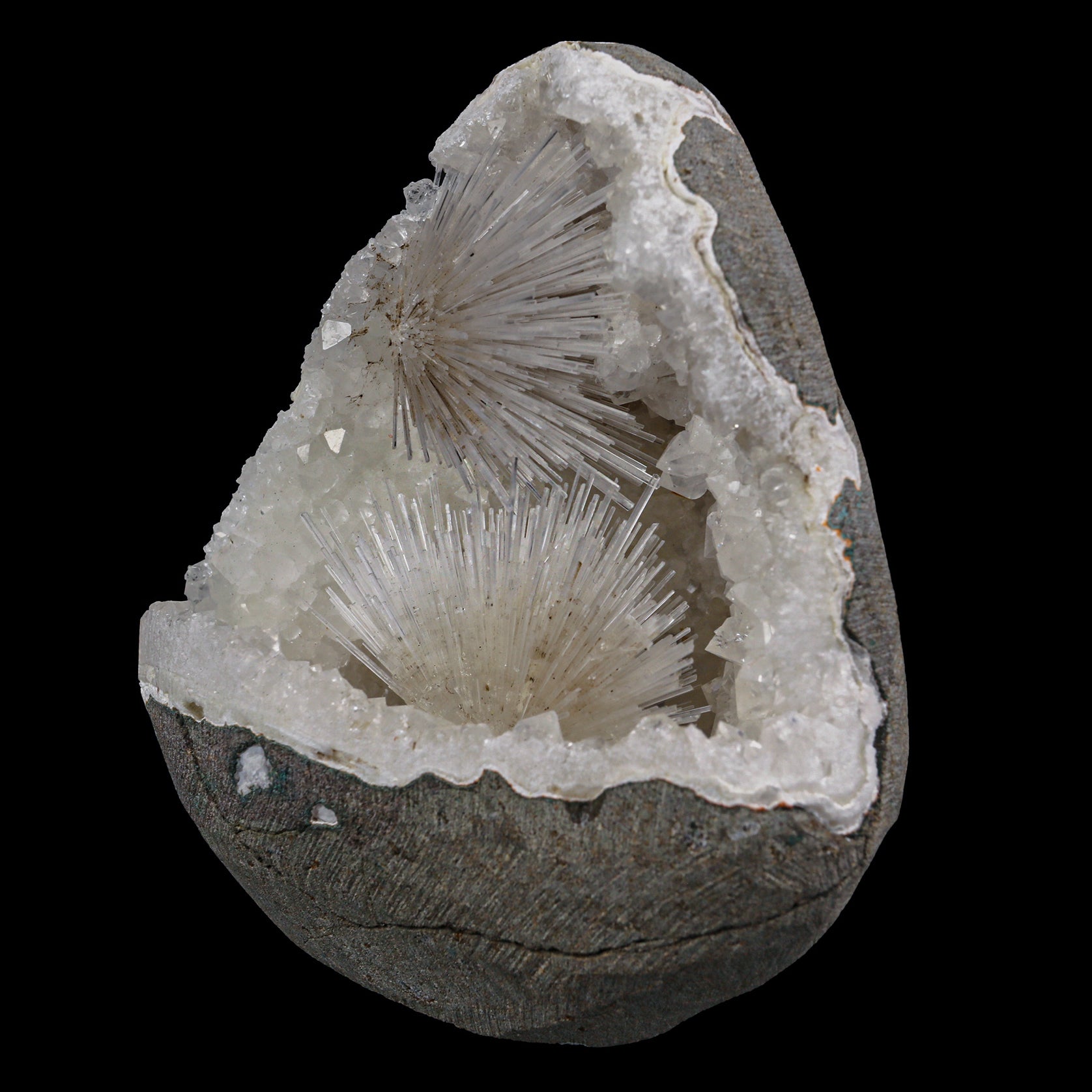 Scolecite Spray with MM Quartz Geode  Natural Mineral Specimen  # G 0027
