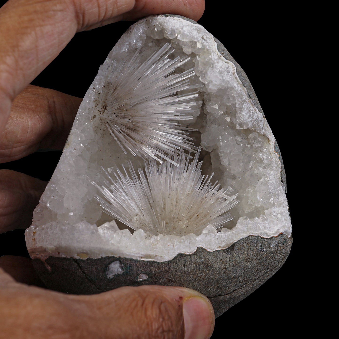 Scolecite Spray with MM Quartz Geode Natural Mineral Specimen # G 0027