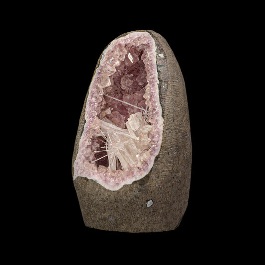 Scolecite & Heulandite in Amethyst Geode Natural Mineral Specimen  # G 0030