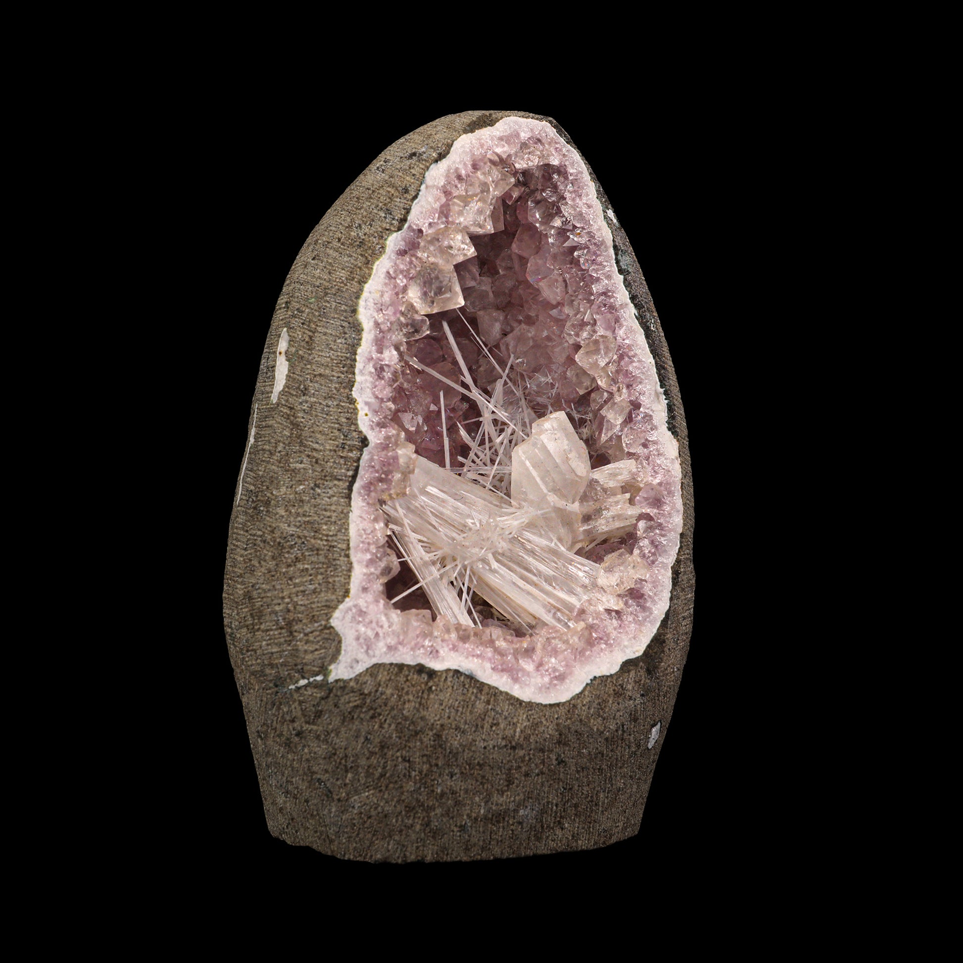 Scolecite & Heulandite in Amethyst Geode Natural Mineral Specimen  # G 0030