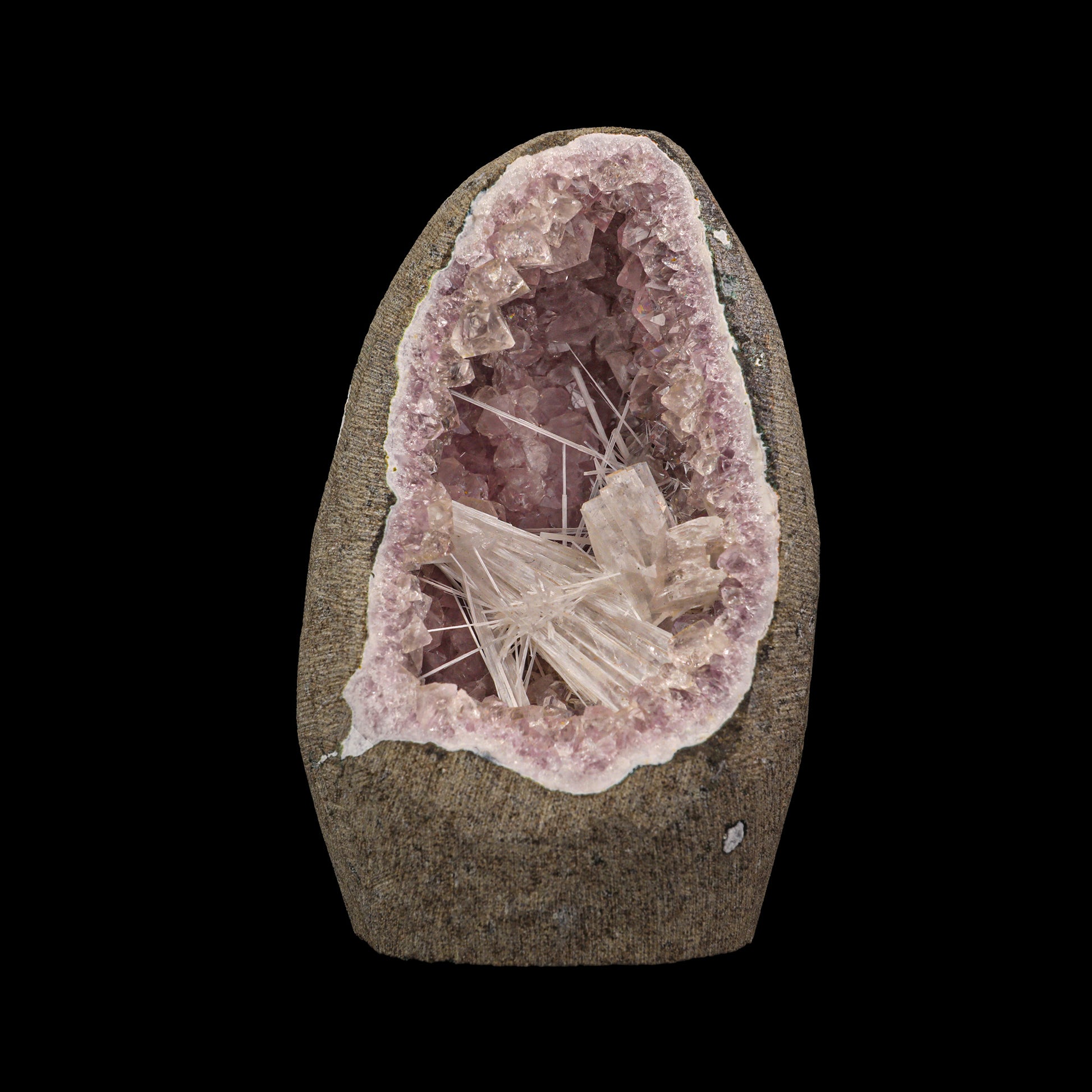 Scolecite & Heulandite in Amethyst Geode Natural Mineral Specimen  # G 0030