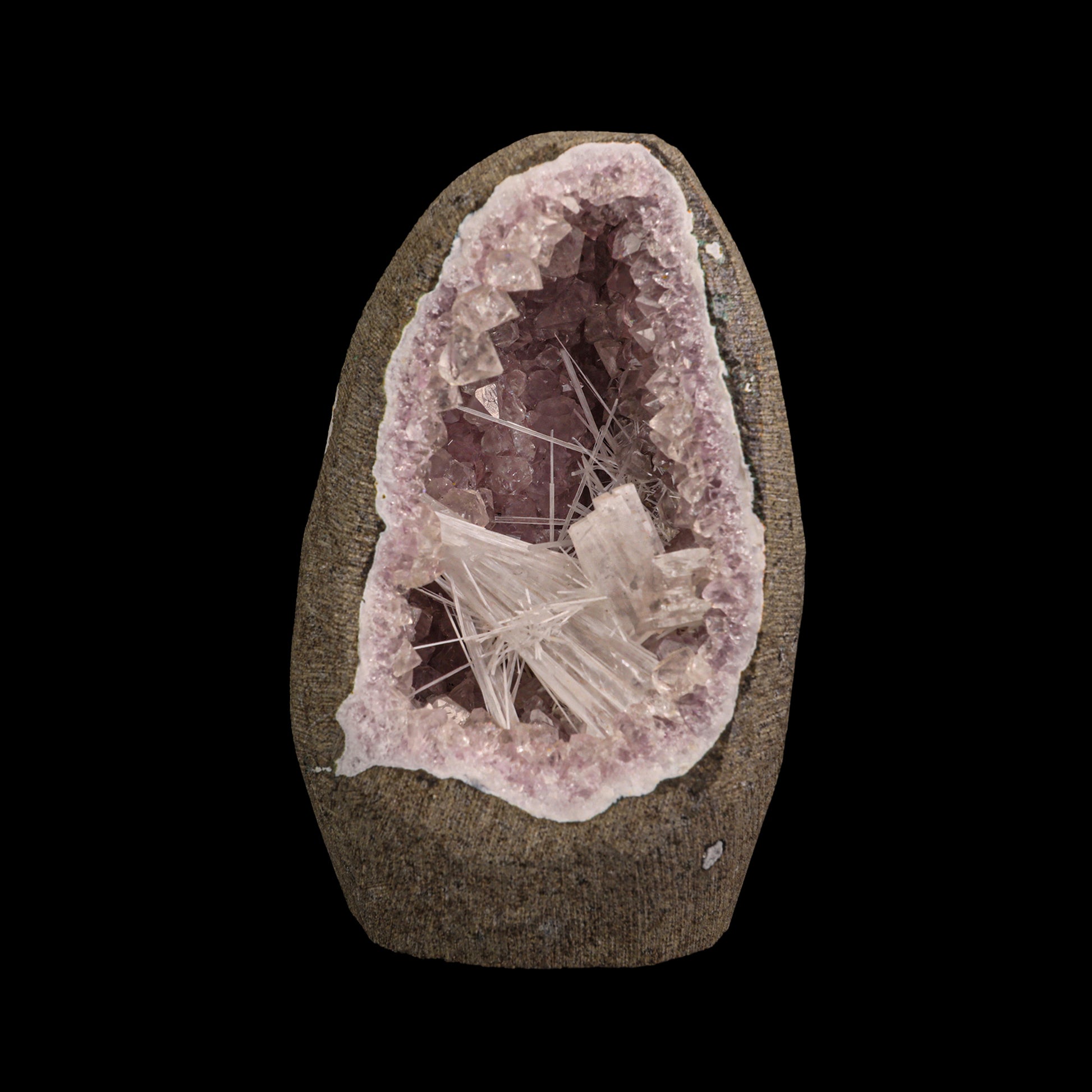 Scolecite & Heulandite in Amethyst Geode Natural Mineral Specimen  # G 0030
