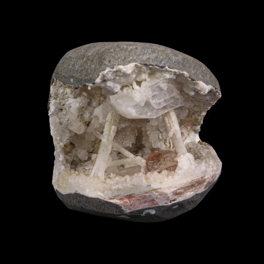 Scolecite Spray with Calcite Geode Natural Mineral Specimen  # G 0045