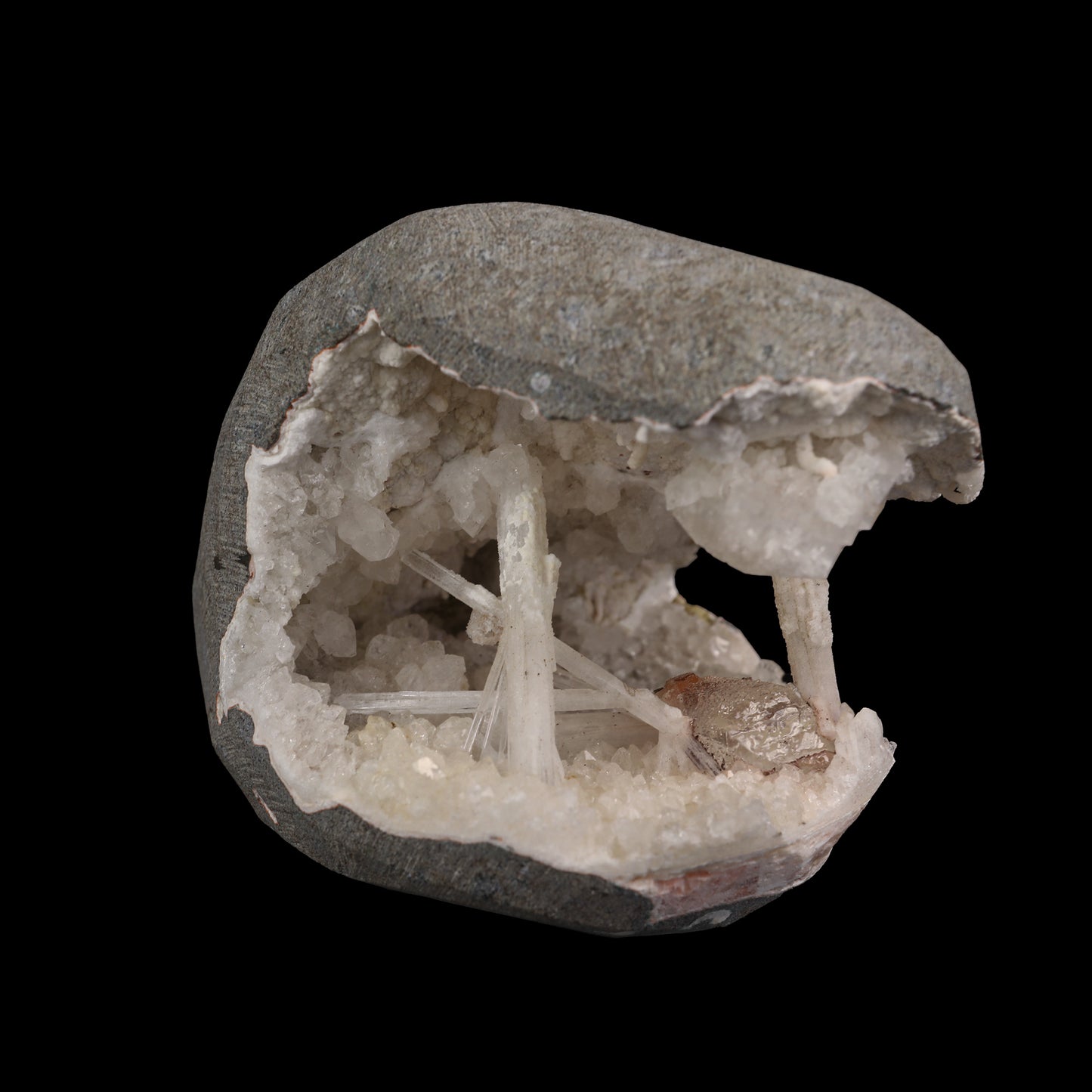 Scolecite Spray with Calcite Geode Natural Mineral Specimen # G 0045