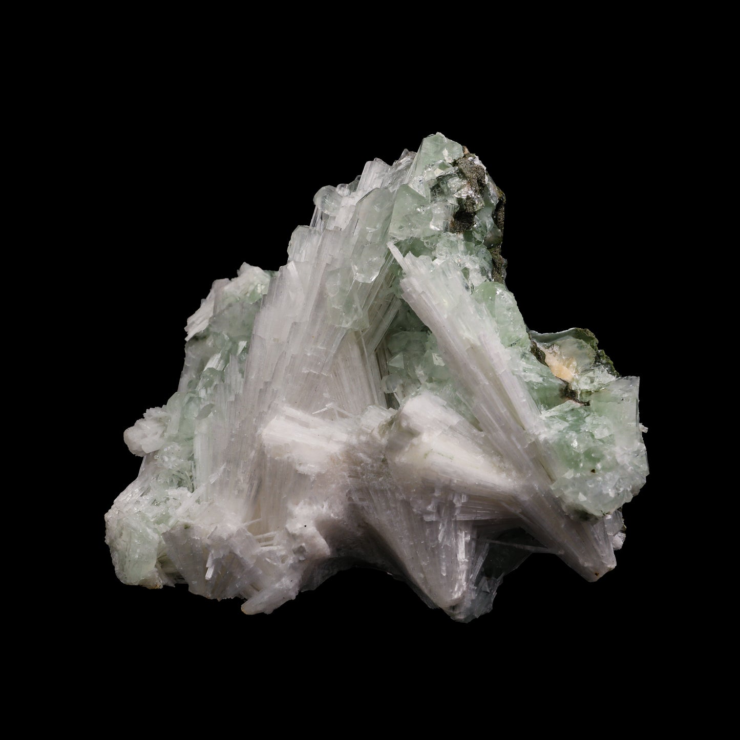 Scolecite Spray with Green Apophyllite cube Natural Mineral Specimen # G 0055