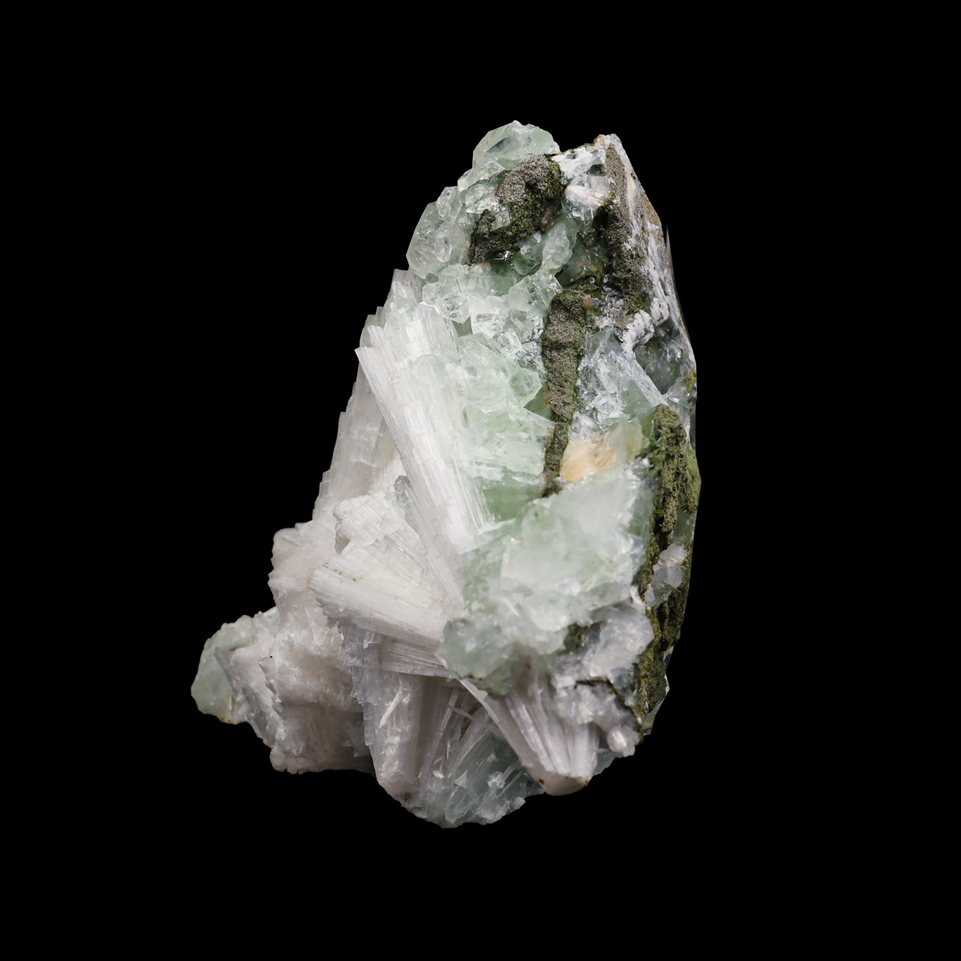 Scolecite Spray with Green Apophyllite cube Natural Mineral Specimen  # G 0055