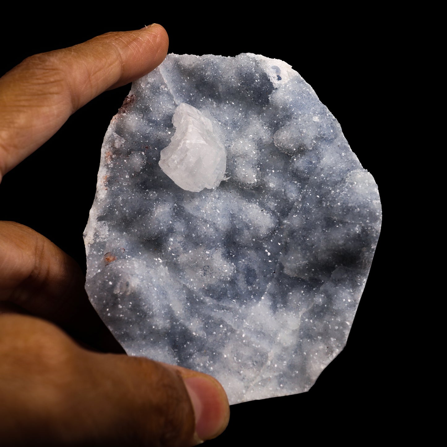 Heulandite on Sparkling Blue Chalcedony Natural Mineral Specimen # G 0056
