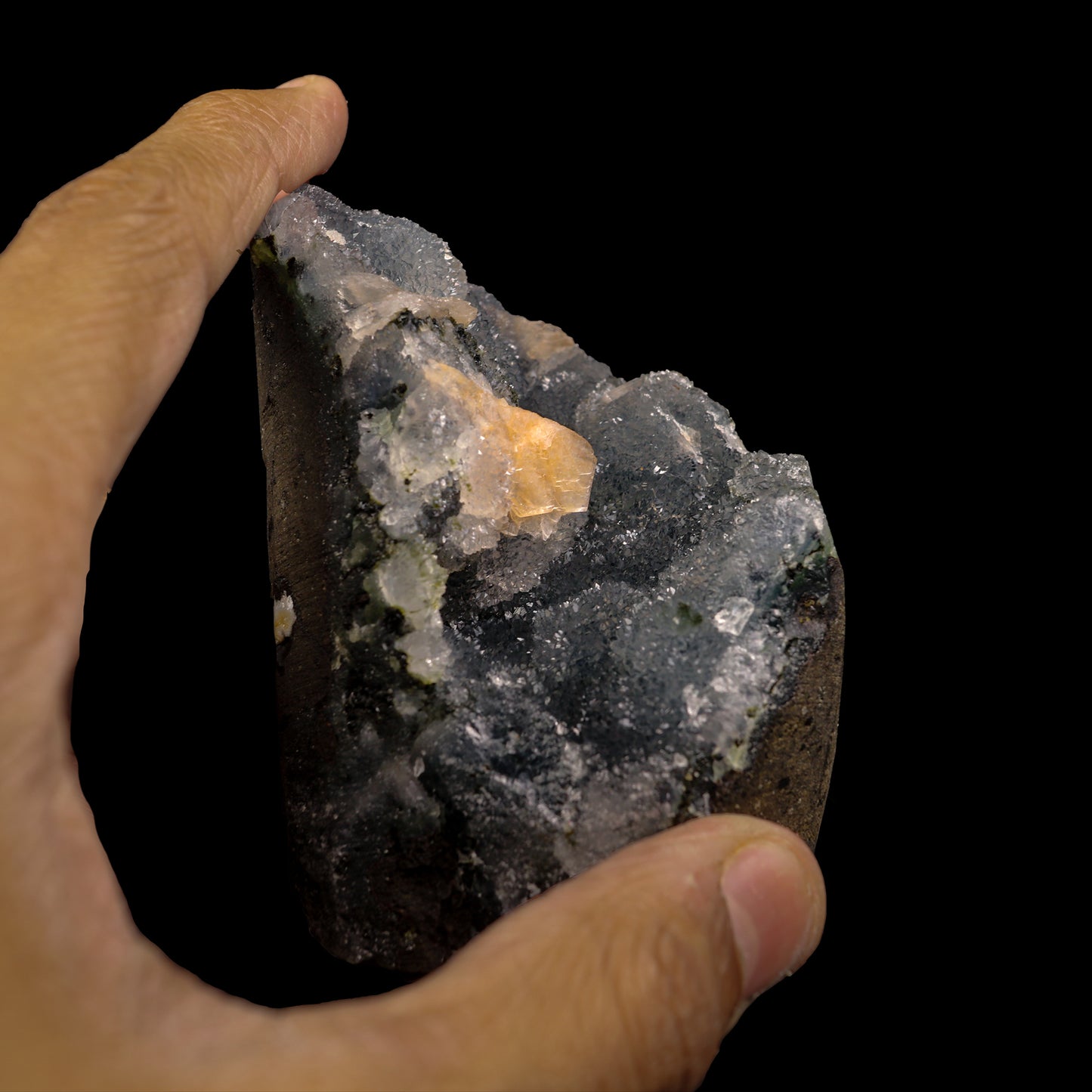 Stilbite with Black Chalcedony Natural Mineral Specimen # G 0071