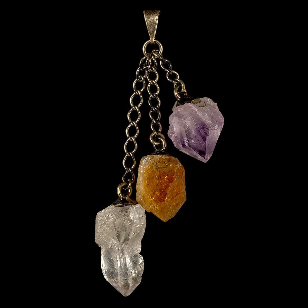 Amethyst With Quartz & Citrine Natural Crystal Pendant