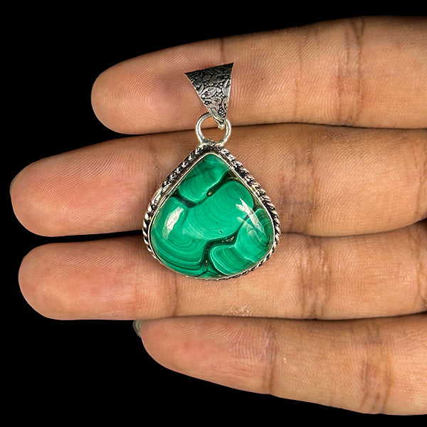 Elegant Malachite Teardrop Crystal Pendant