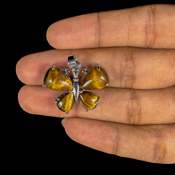 Natural Tiger-Eye Butterfly Pendent.
