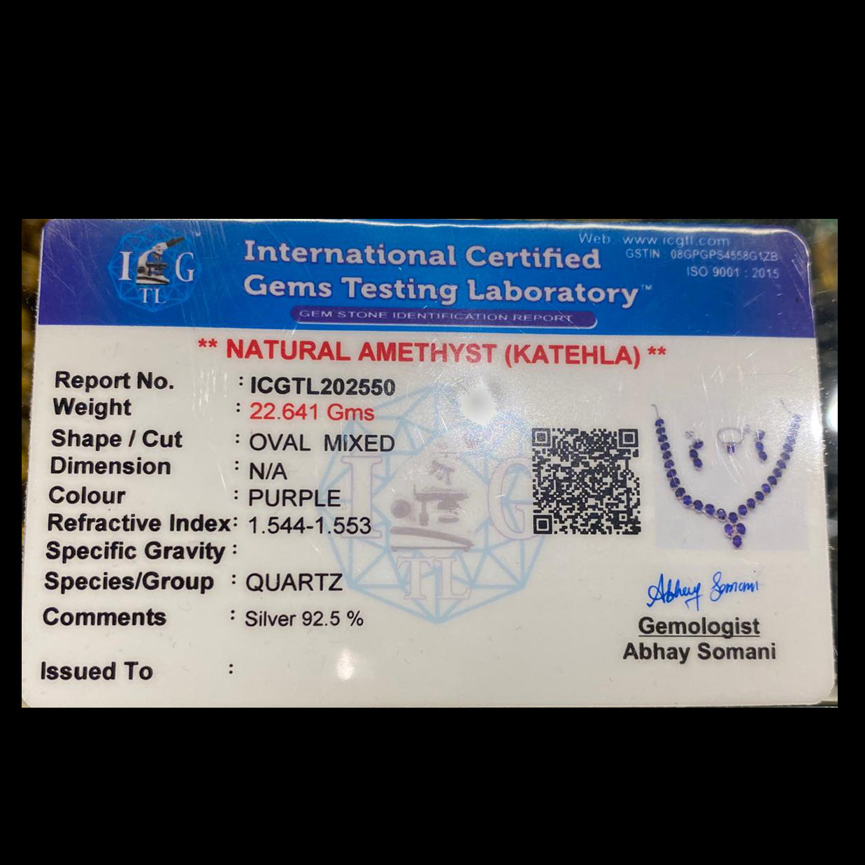 Amethyst set with Sterling Silver Rhodium Plated