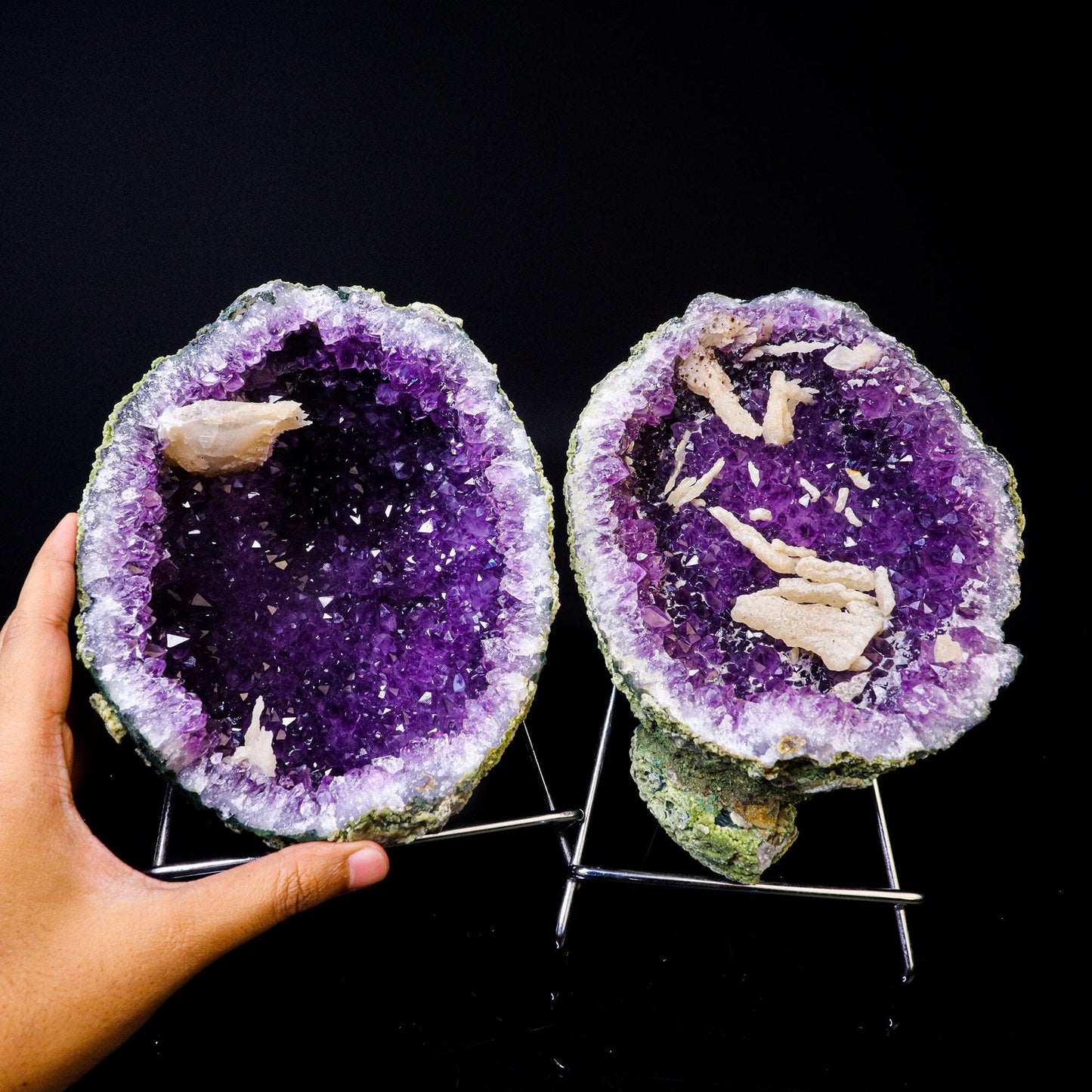 Amethyst Geode with Calcite Natural Mineral Specimen # B 6740