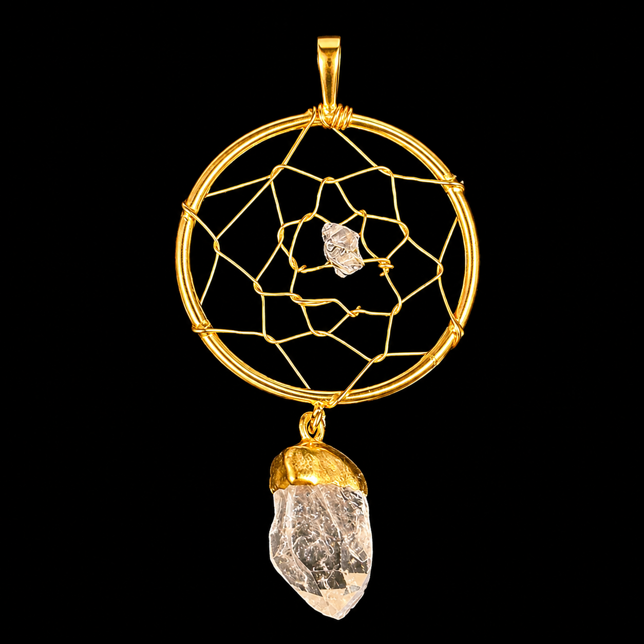 Natural Quartz Dreamcatcher Pendent Gold-Tone Pendent