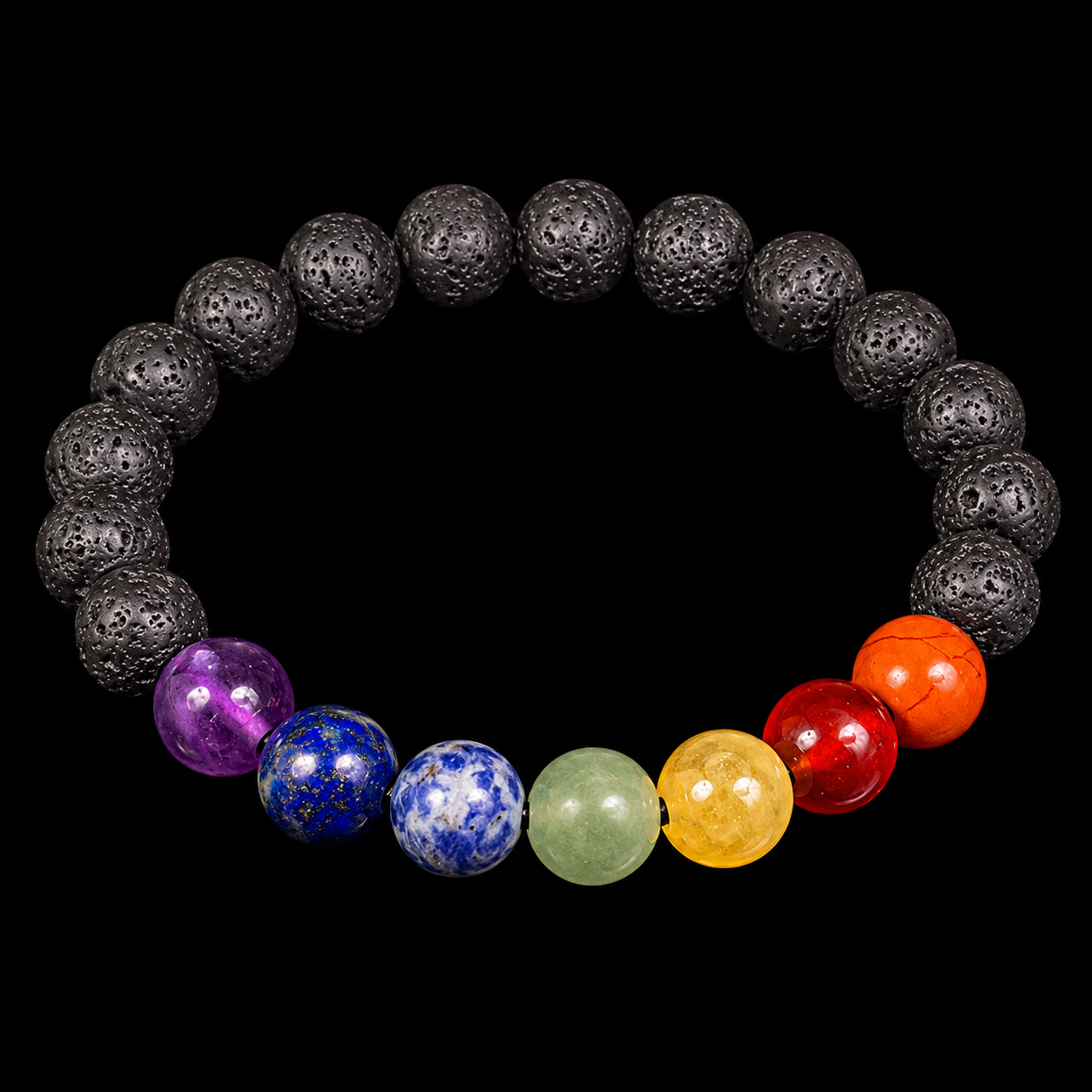 Lava & 7 Chakra Bracelet 10 MM.
