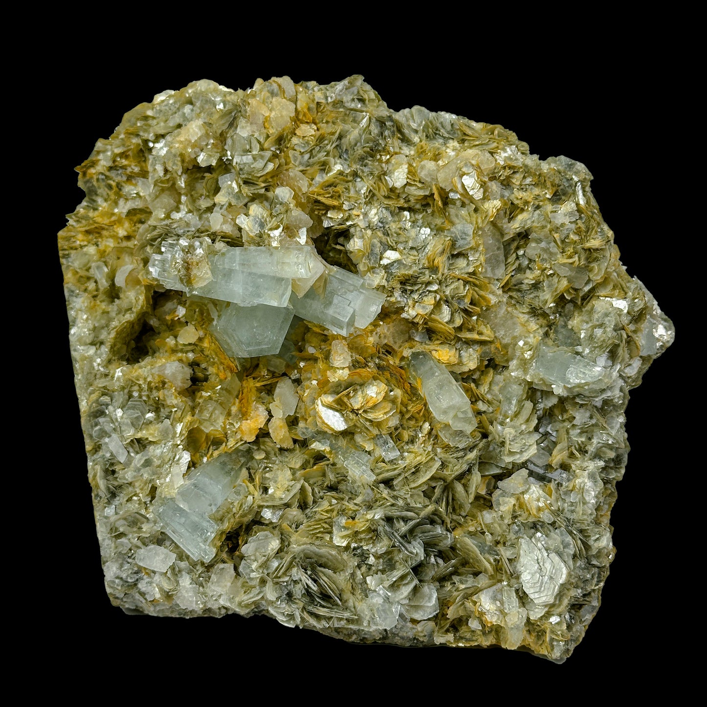 Aquamarine Cluster with Muscovite – Freestanding , Big Size Natural Mineral Specimen G #0329