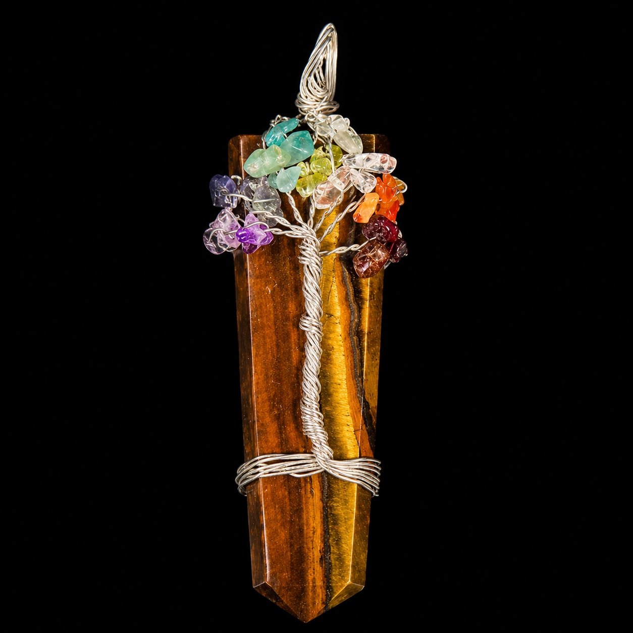 Tiger Eye With 7 Chakra Stones Pendant 
