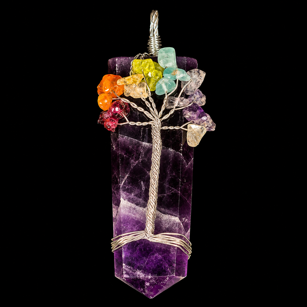 Amethyst With 7 Chakra Stones Pendant 