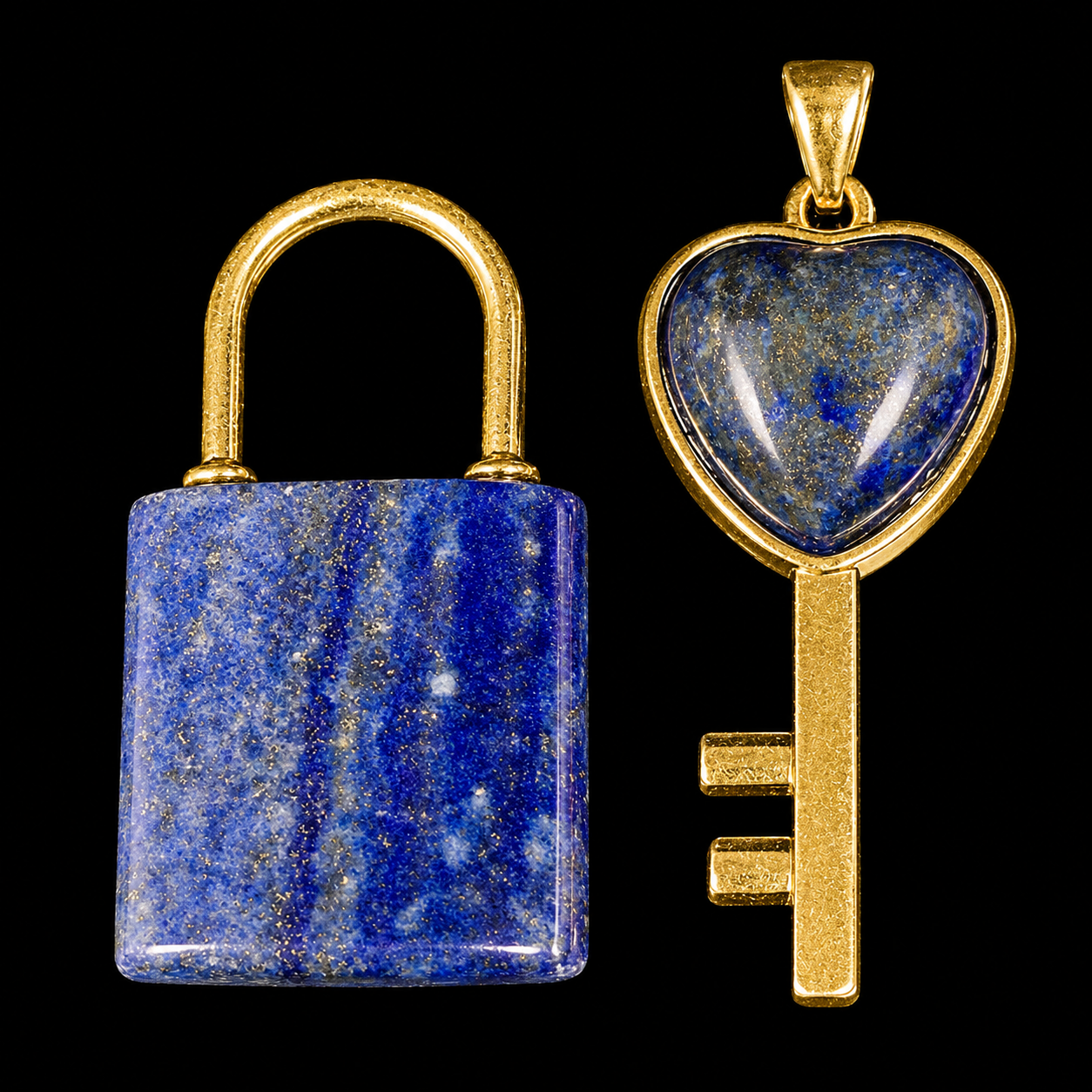 Natural Lapis Lazuli Lock & Key Pendent Set 