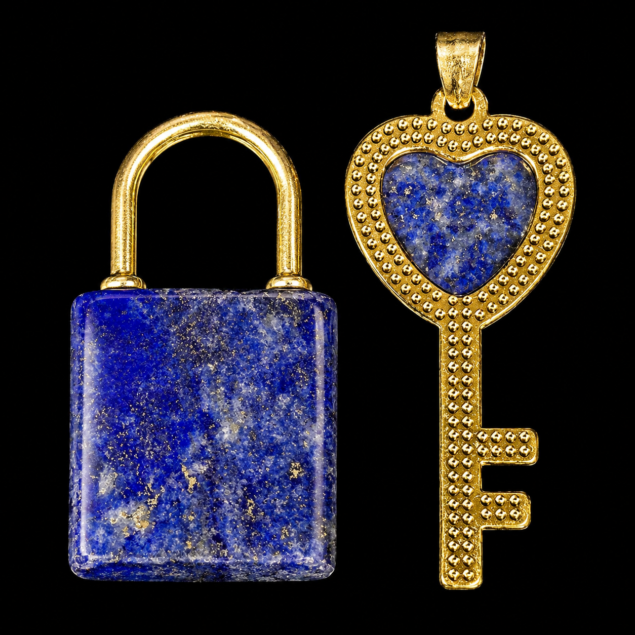 Natural Lapis Lazuli Lock & Key Pendent Set 