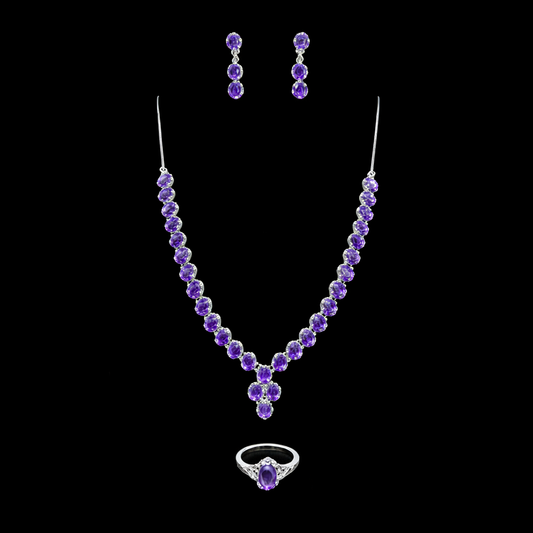 Amethyst set with Sterling Silver Rhodium Plated