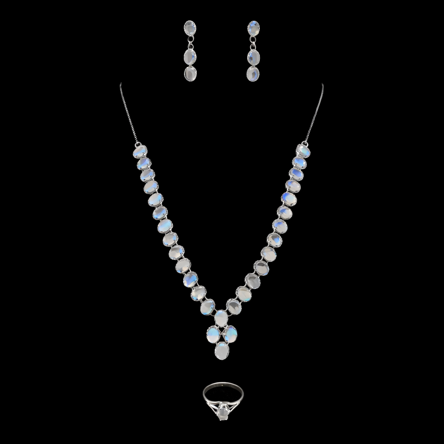 Moonstone set with Sterling Silver Rhodium Plated