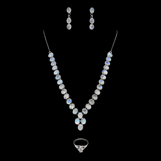 Moonstone set with Sterling Silver Rhodium Plated