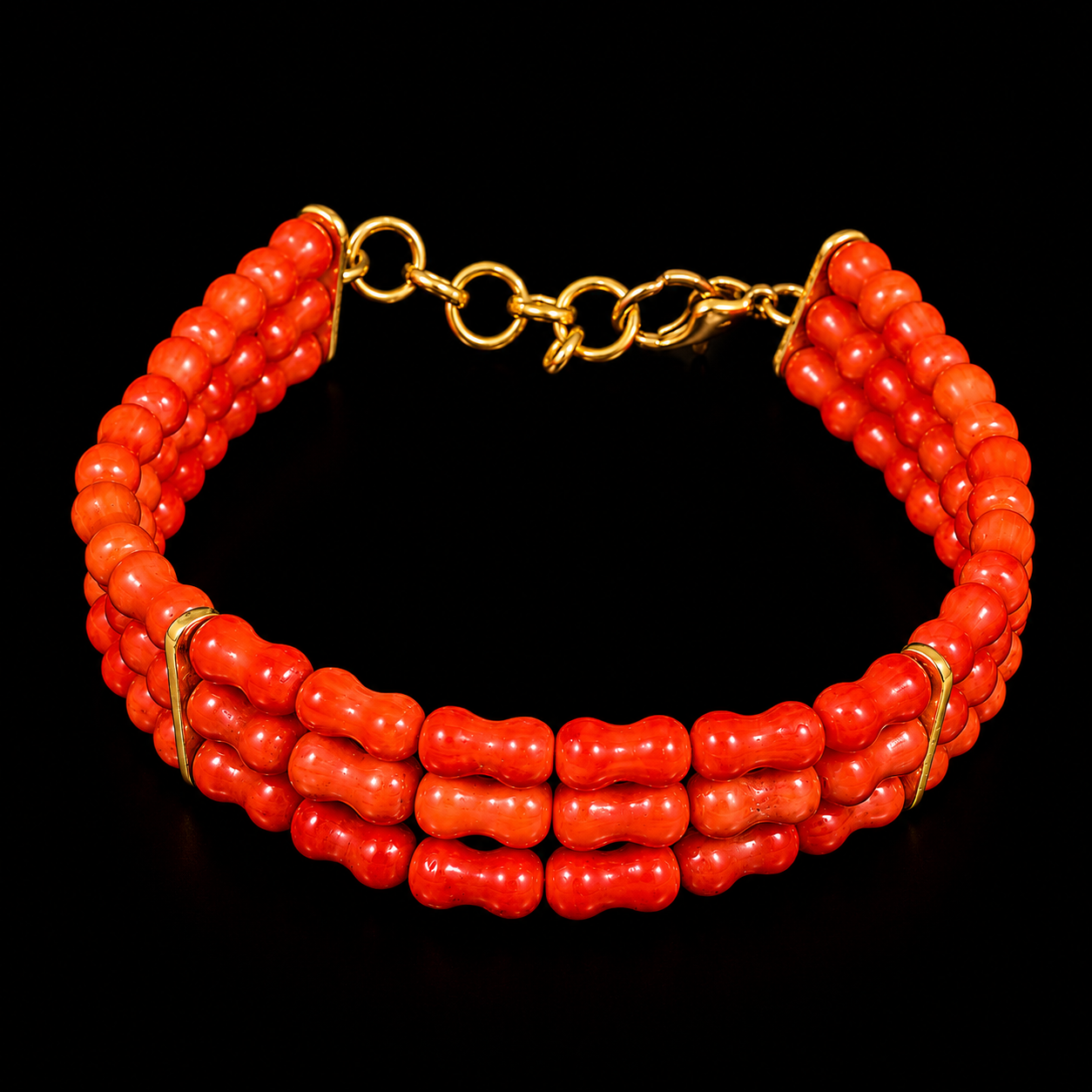 Red Coral 3 String Bracelet 