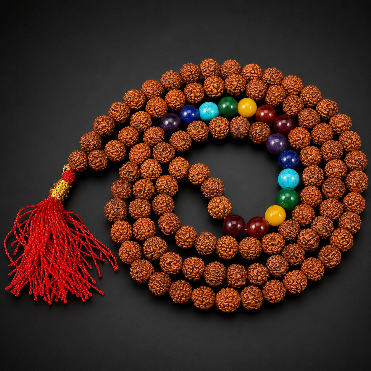 Rudraksha With 7 Chakra Jap Mala 108 Beads 