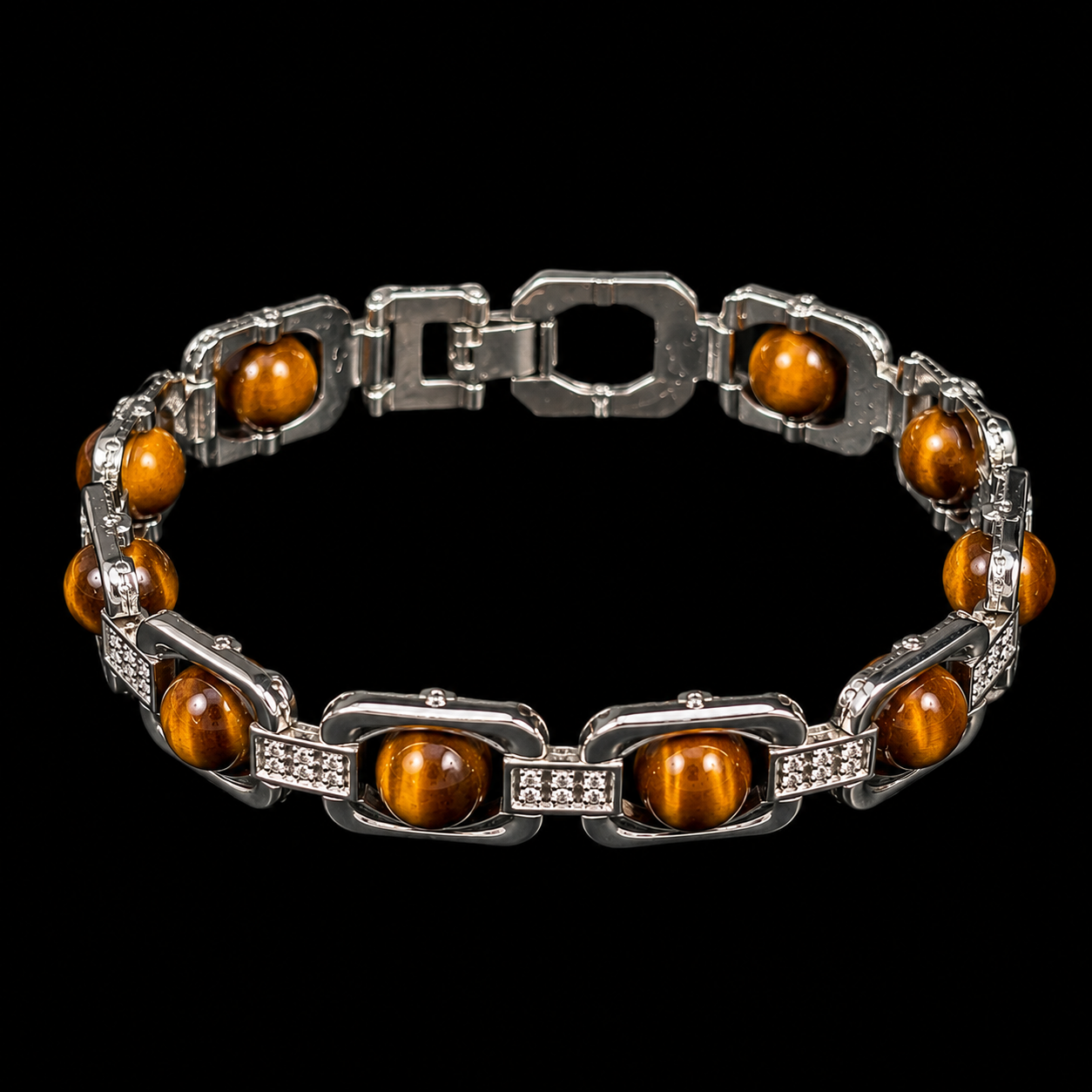 Tiger Eye Metal Bracelet 8 mm.