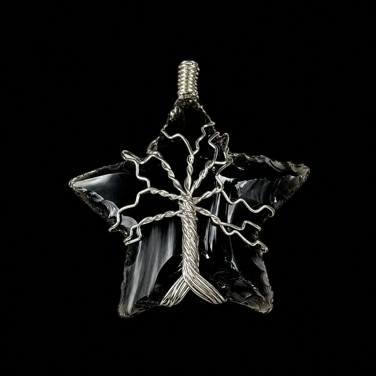 Black Obsidian Star Tree of Life Pendant.