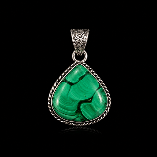 Elegant Malachite Teardrop Crystal Pendant