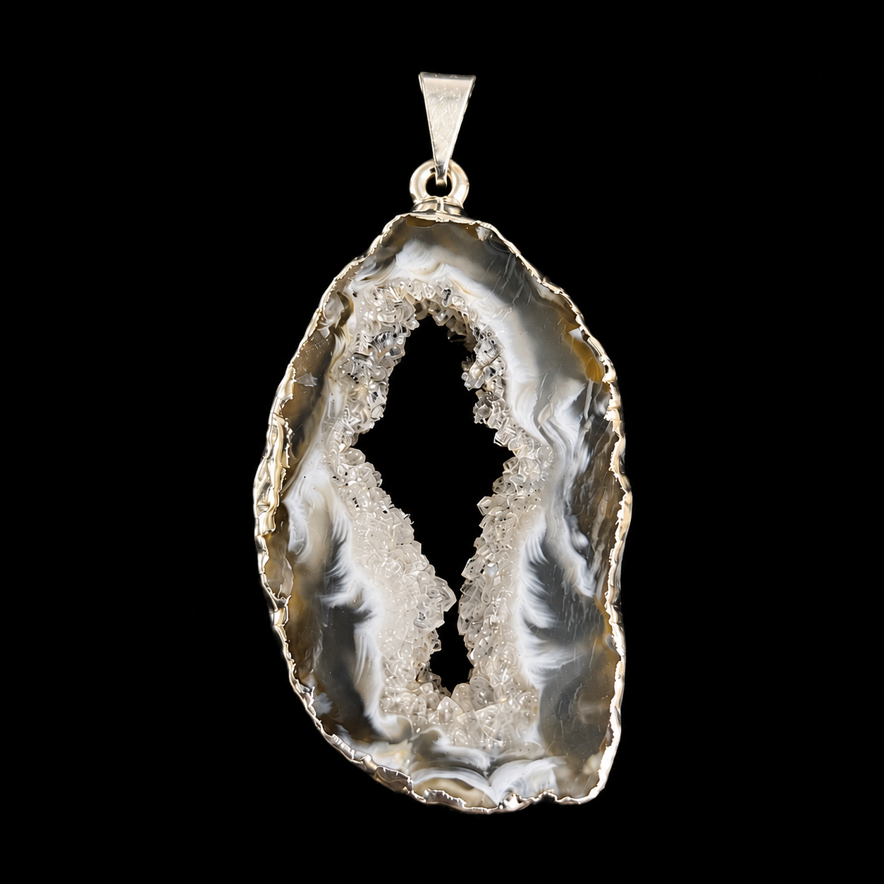 Agate With Drusy Quartz Pendent.