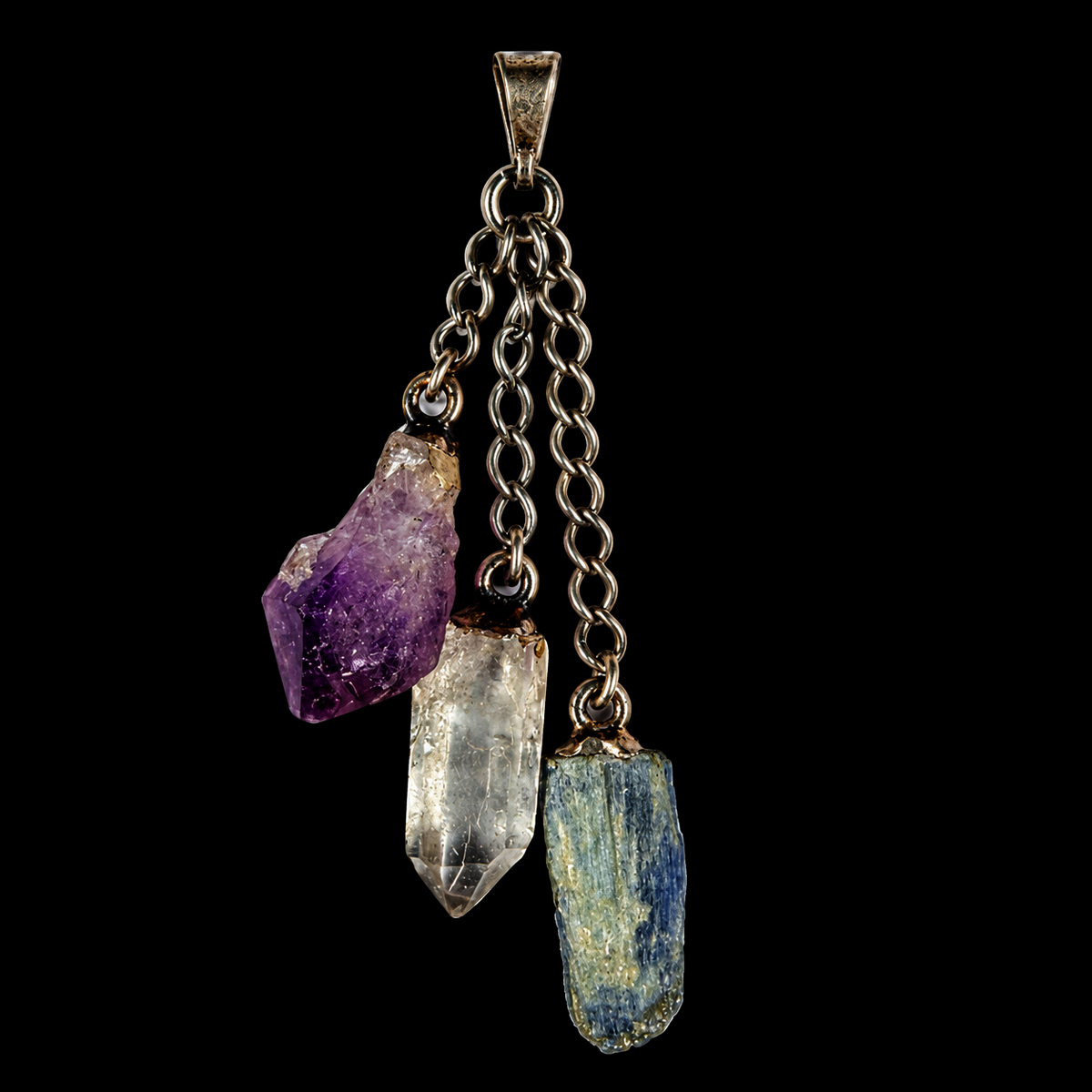 Kynite With Quartz & Amethyst Natural Crystal Pendant