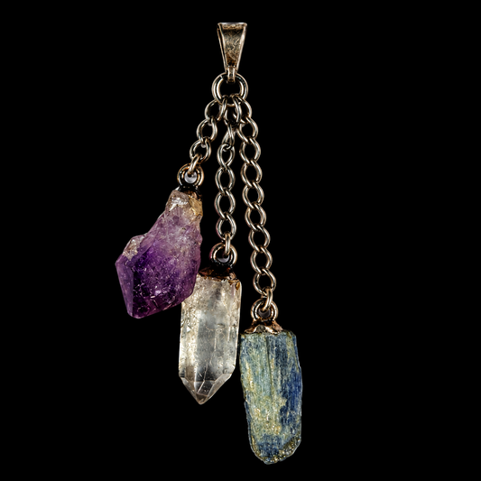 Kynite With Quartz & Amethyst Natural Crystal Pendant