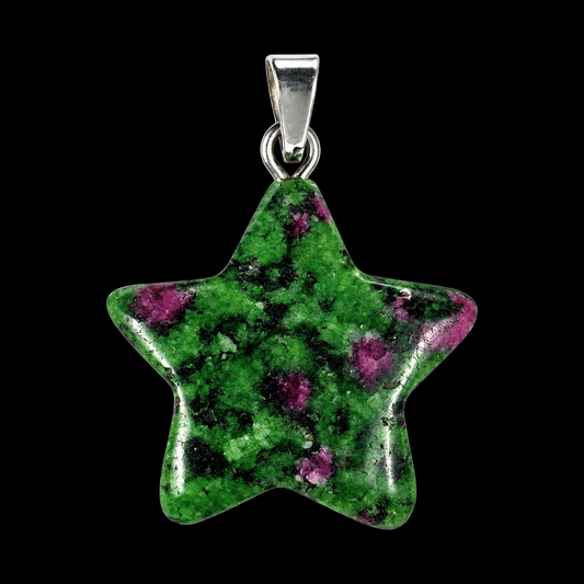 Ruby With Zoisite (UV Reactive) Star Pendant | Genuine Crystal Pendent.