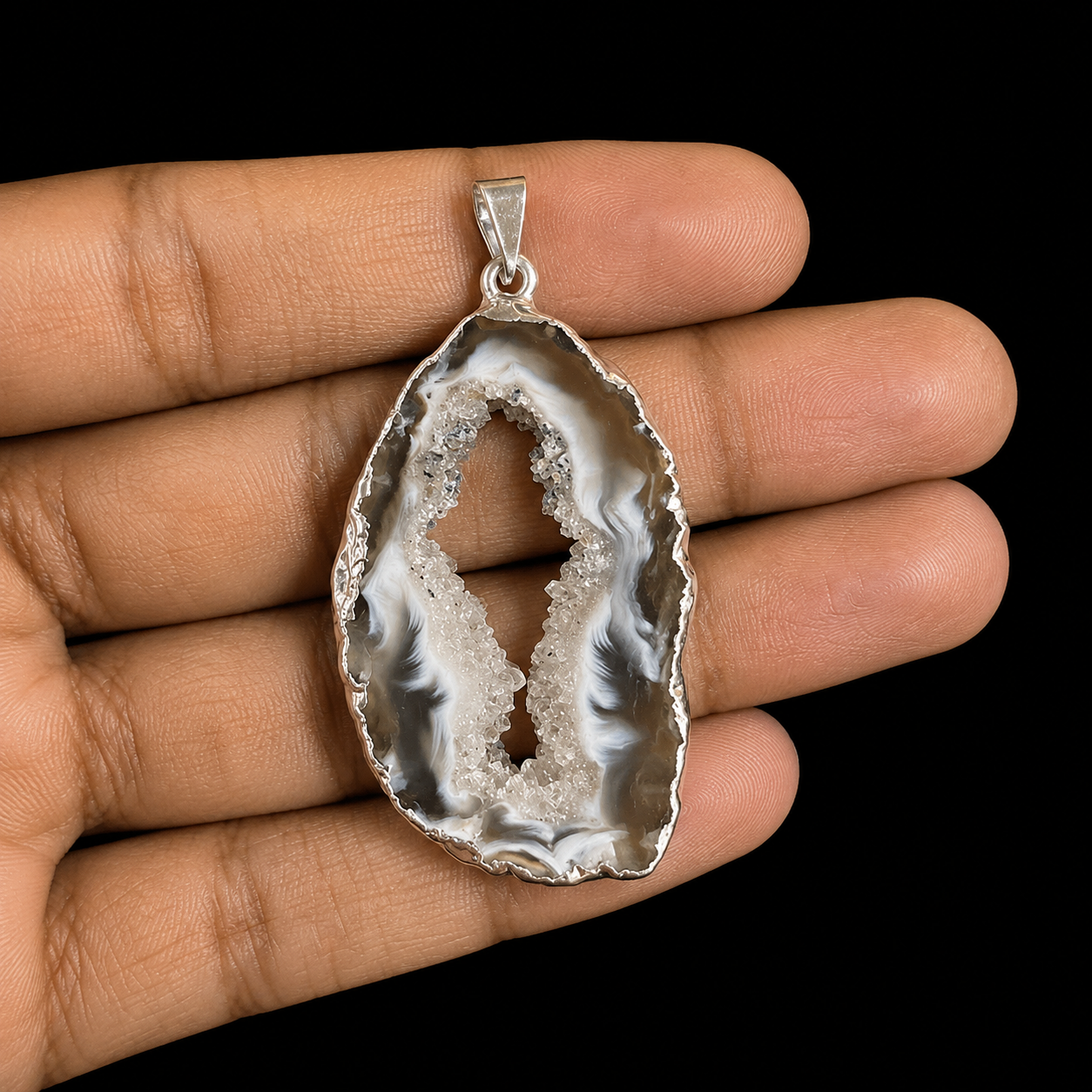 Agate With Drusy Quartz Pendent.