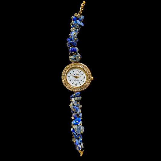 Natural Lapis Lazuli Crystal Watch A Handcrafted Gemstone Timepiece.