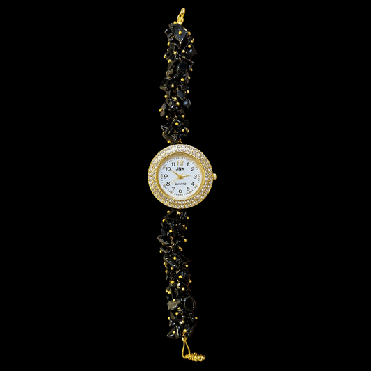 Natural Black Tourmaline Crystal Watch A Handcrafted Gemstone Timepiece.