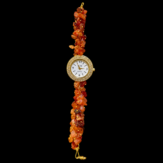 Natural Carnelian Crystal Watch A Handcrafted Gemstone Timepiece.