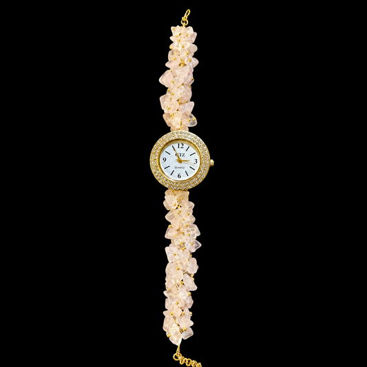 Natural Rose Quartz Crystal Watch A Handcrafted Gemstone Timepiece.